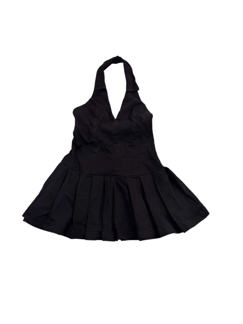Love Fire Womens Black Cotton Blend Halter Pleated Stylish Fit Size L